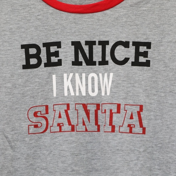 Be Nice I Know Santa Christmas print cotton women's t-shirt longsleeve grey M - Picture 2 of 5